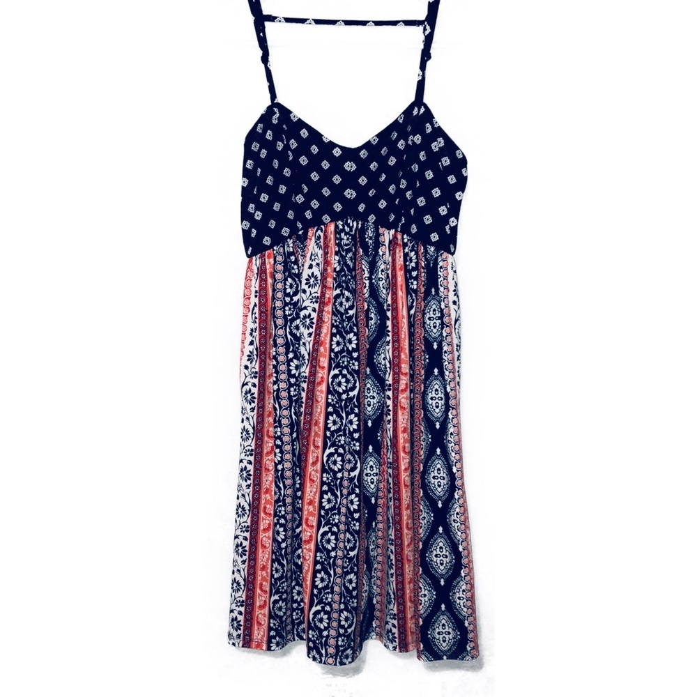 Red and Blue Sleeveless Spaghetti Strap Sundress